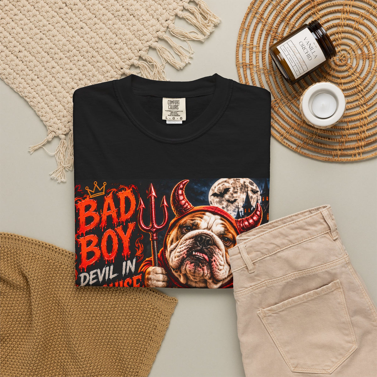 Bad Boy Devil in Disguise Bulldog Halloween T-Shirt