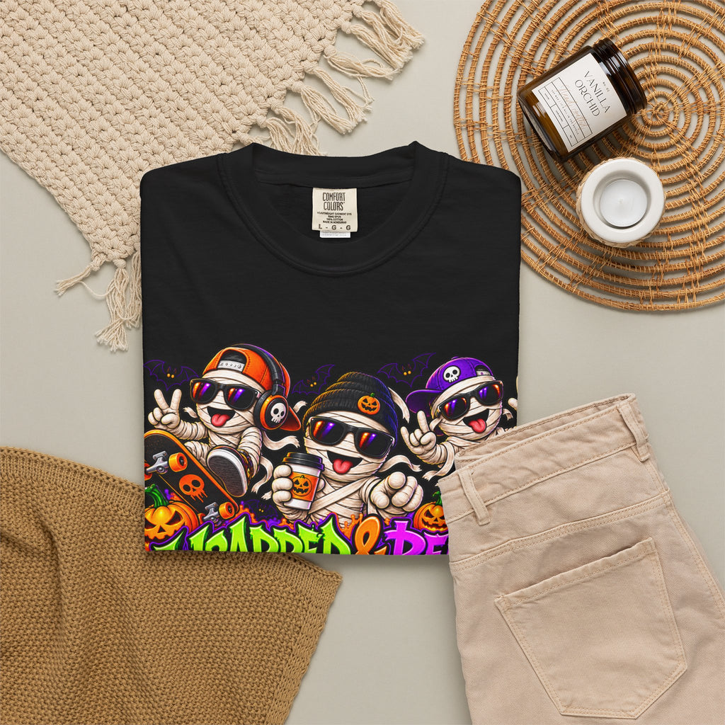 Wrapped & Ready – Halloween Mummy Crew Graphic T-Shirt