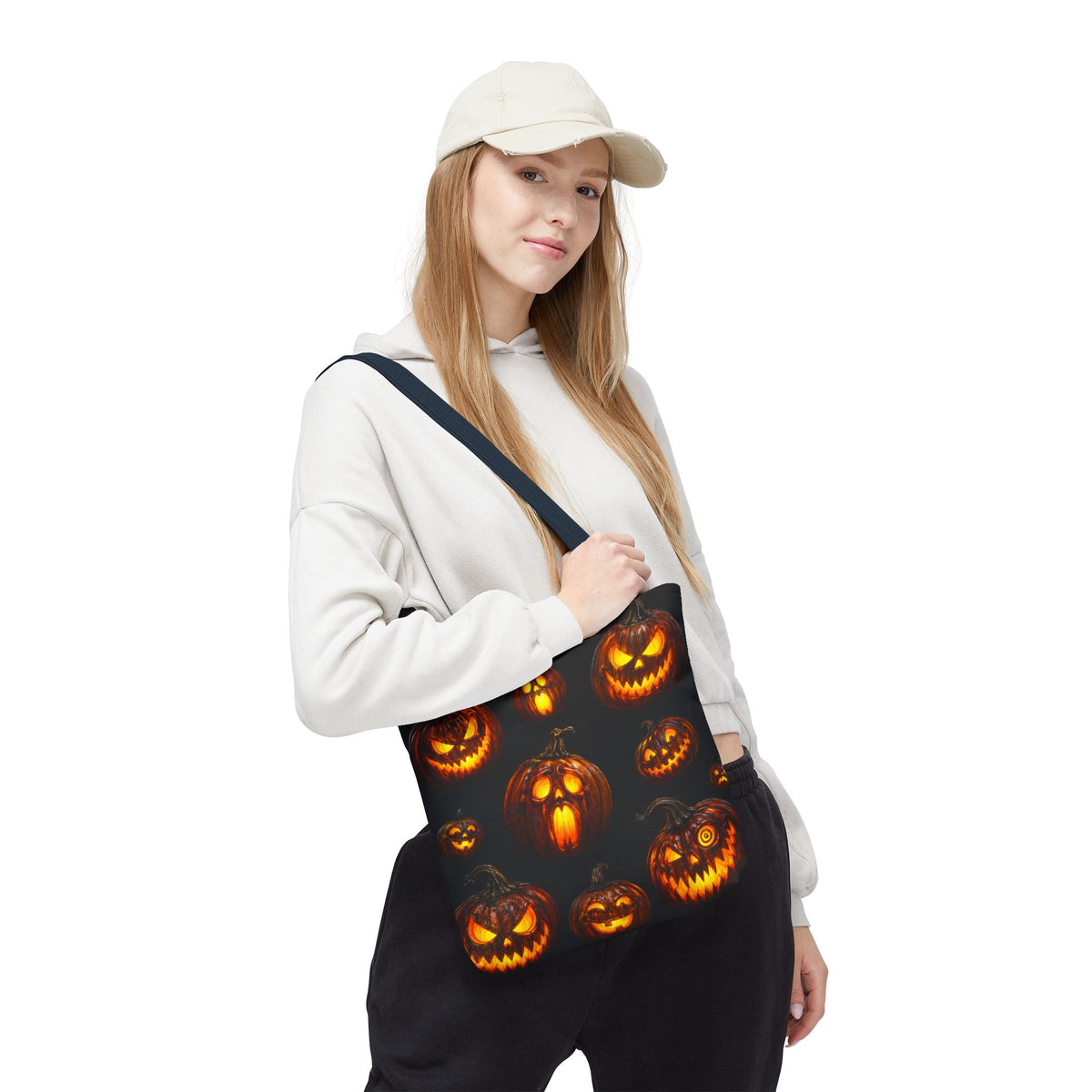 Halloween Jack-o'-Lantern Tote Bag — Spooky Pumpkin All-Over Print Trick-or-Treat Tote