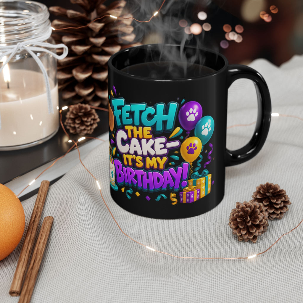 Beagle Birthday Mug – Fetch the Cake Black Ceramic Coffee Cup
