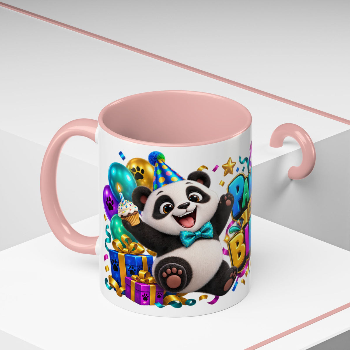 Panda-Monium! It’s Your Birthday White Mug – Cute Panda Birthday Cup, Colorful Fun Party Gift