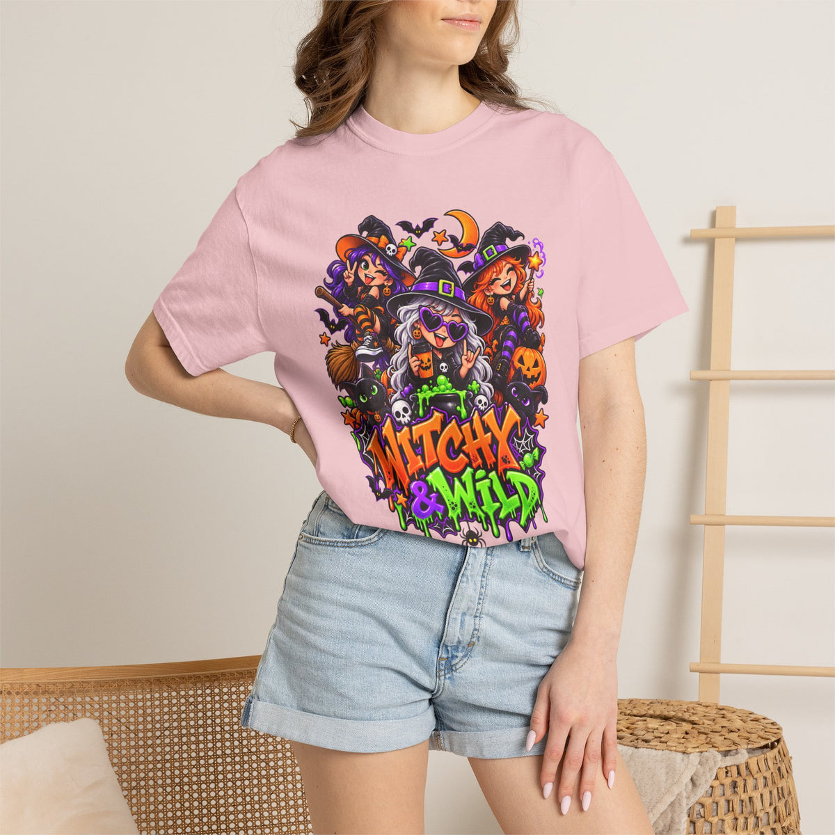 Witchy & Wild – Halloween Witch Crew Graphic T-Shirt
