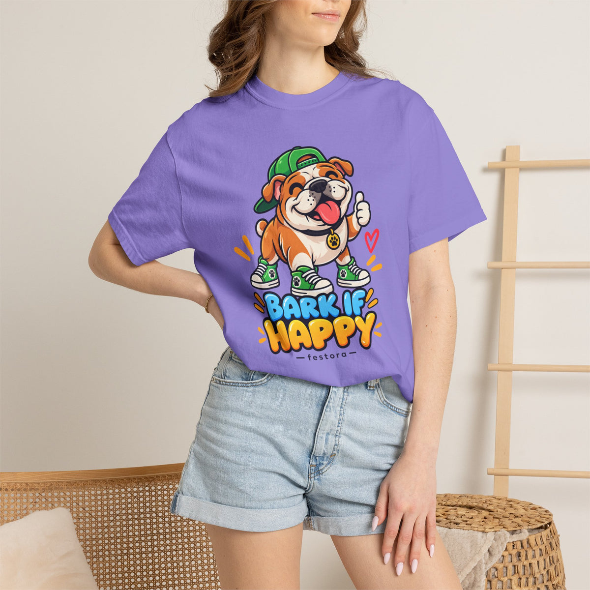 Bark If Happy – Cute Bulldog Graphic T-Shirt