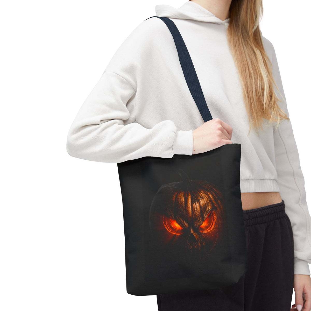 Spider Web Tote Bag — Creepy Red-Eyed Spider Halloween Grocery Tote