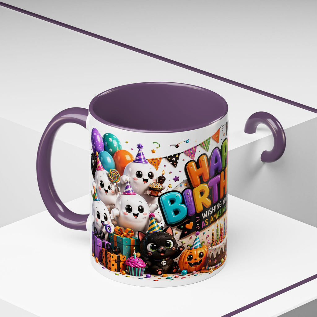 Happy Birthday Accent Coffee Mug — Colorful 3D Birthday Party Design (11/15oz)