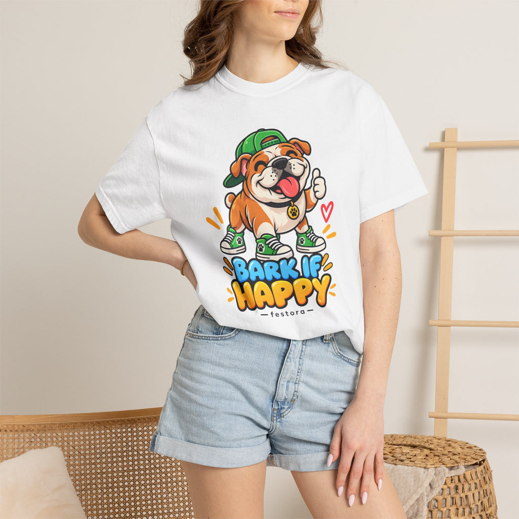 Bark If Happy – Cute Bulldog Graphic T-Shirt