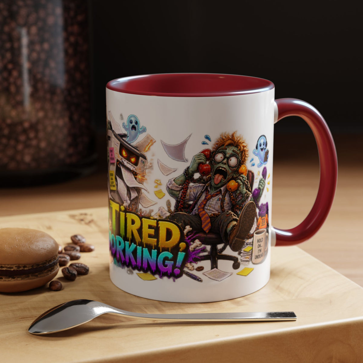 Dead Tired Still Working Zombie Office Halloween White Mug