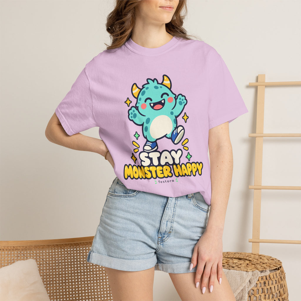 Stay Monster Happy – Cute Monster Graphic T-Shirt
