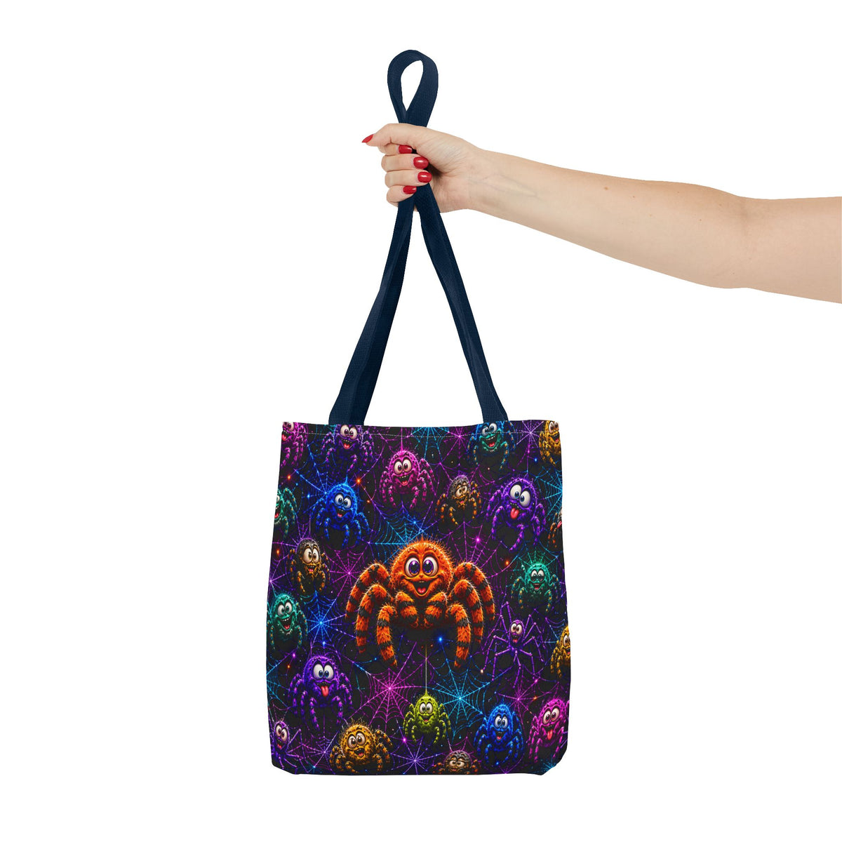 Colorful Crazy Spiders Halloween Tote Bag – Cute 3D Spider Web Pattern