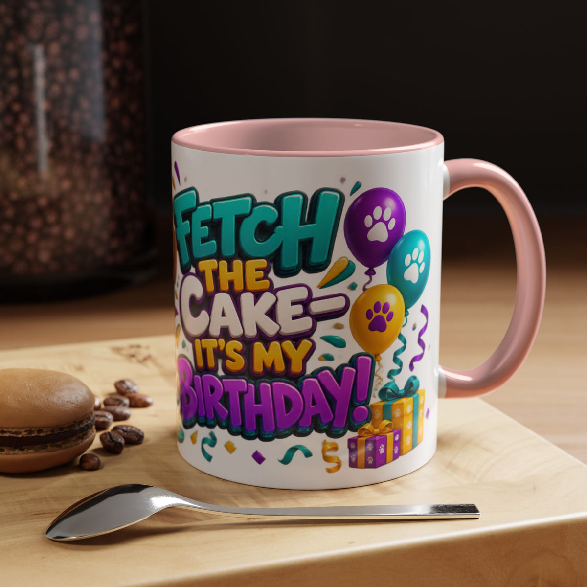 Beagle Birthday Mug – Fetch the Cake White Ceramic Coffee Cup