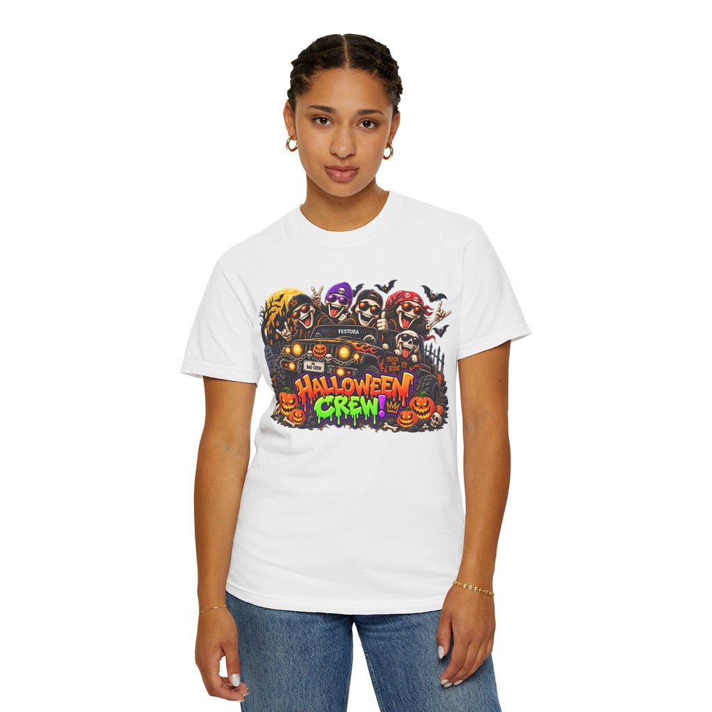 Halloween Crew T-Shirt – Skeleton Jeep Spooky Graphic Tee