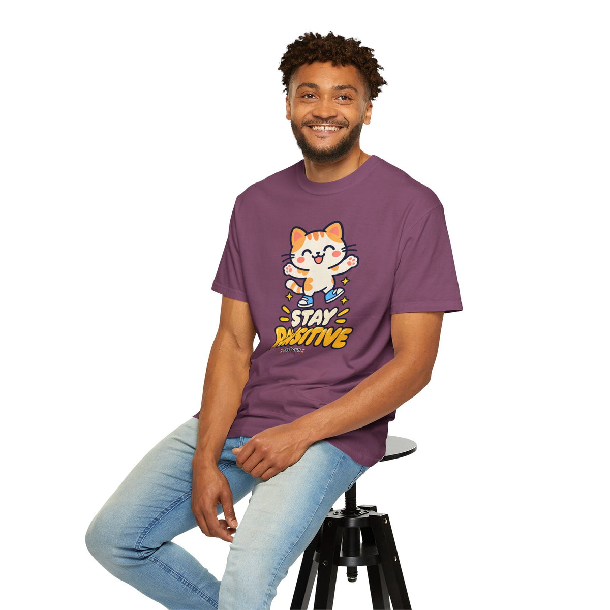 Stay Pawsitive – Cute Happy Cat Graphic T-Shirt