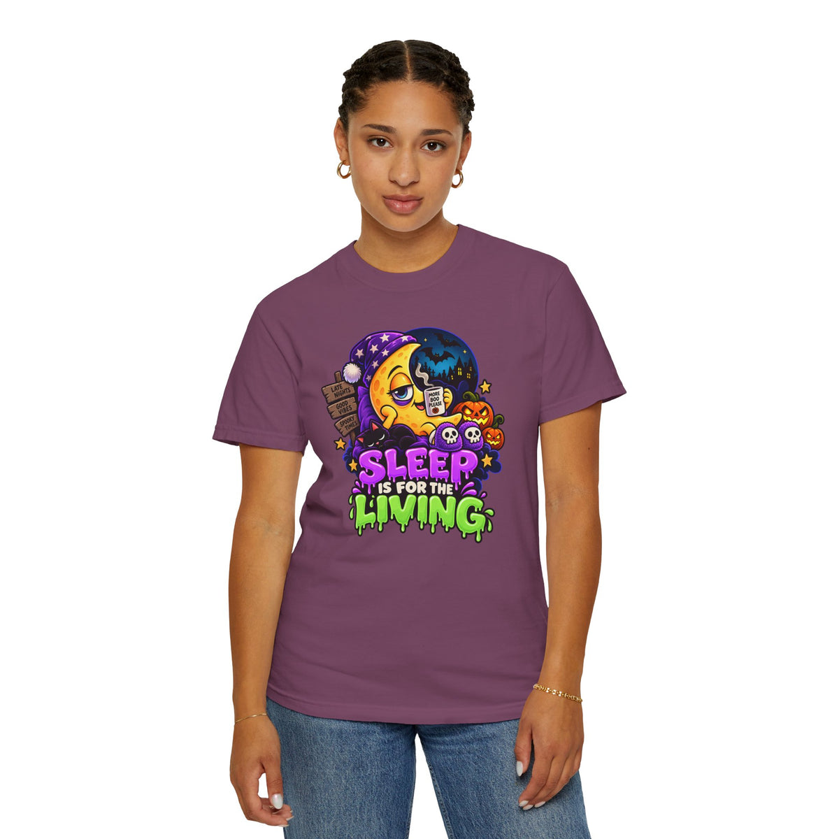 Sleep Is for the Living – Funny Halloween Moon T-Shirt