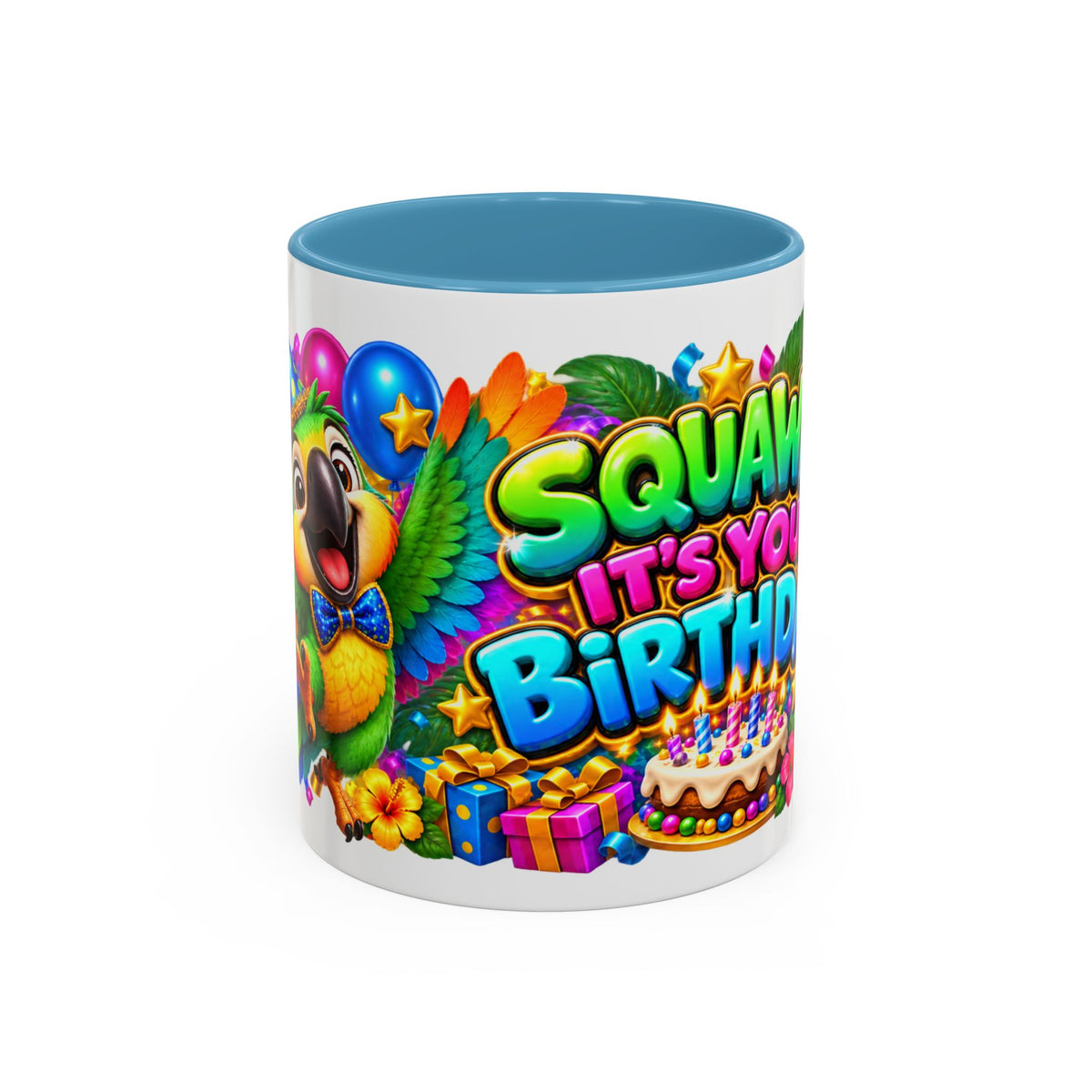 Squawk! It’s Your Birthday White Mug – Cute Parrot Birthday Cup, Colorful Tropical Party Gift