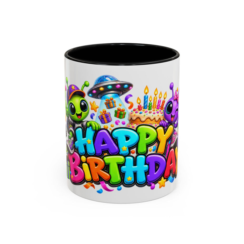 Happy Birthday Space Party Mug – Cute Aliens, Robots, UFO & Colorful 3D Birthday Design