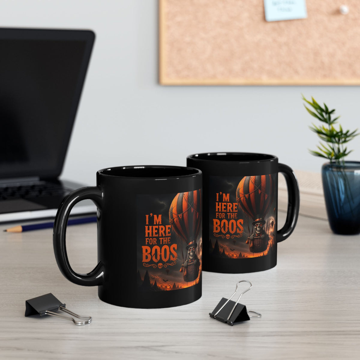 Halloween Mug - "I'm Here for the Boos" Skeleton Hot Air Balloon Coffee Cup
