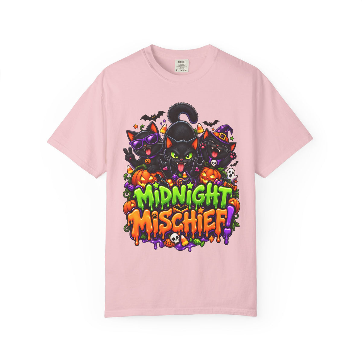 Midnight Mischief Halloween T-Shirt – Funny Black Cat Graphic Tee