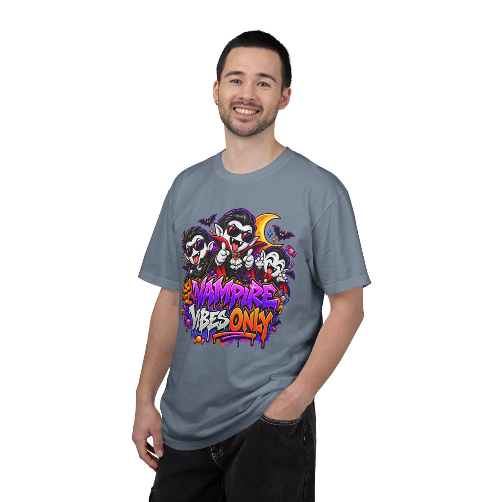 Neon Vampire Vibes Halloween Unisex Garment-Dyed T-Shirt Featuring a Cool Festora Vampire Crew
