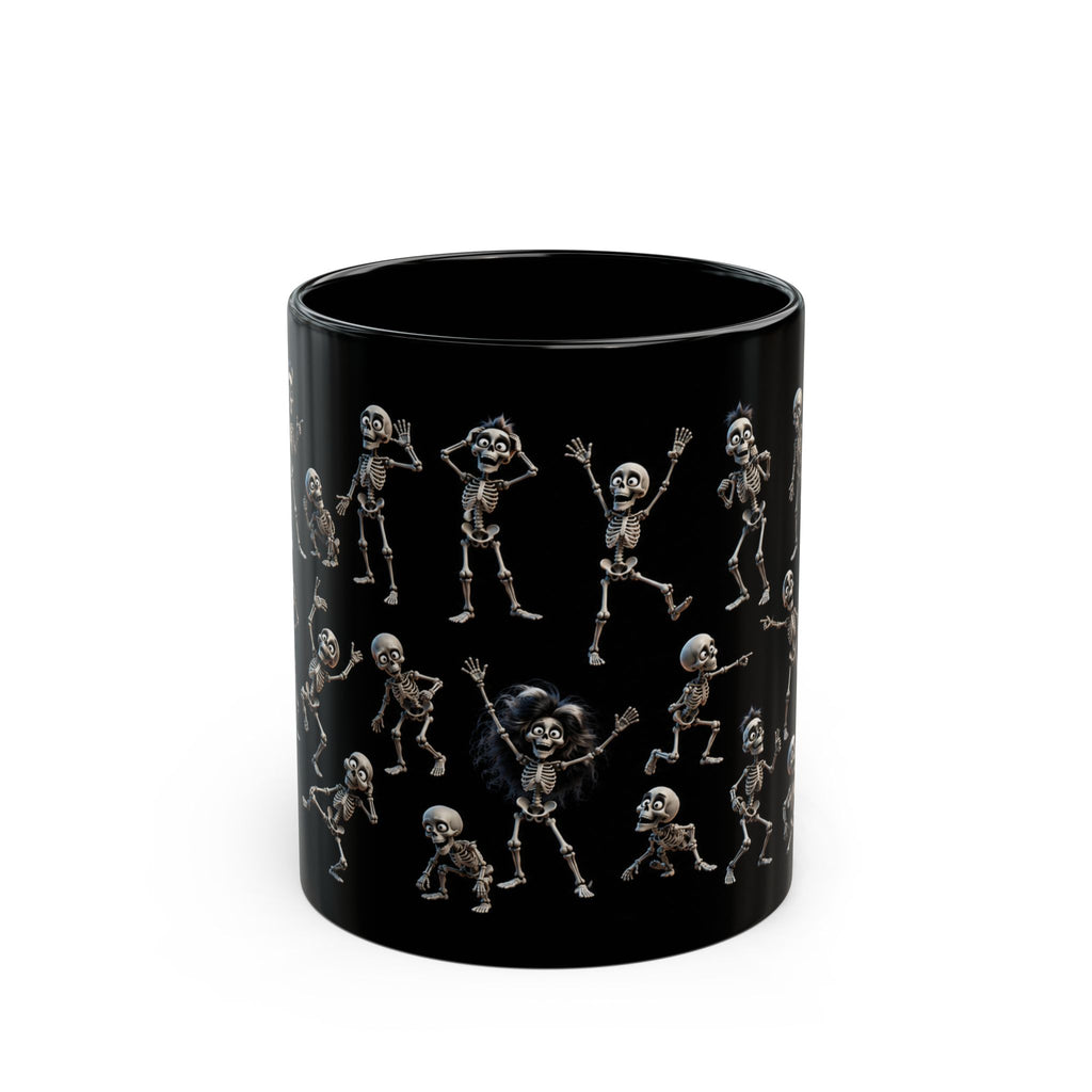 Funny Dancing Skeletons Black  Mug — Halloween Wraparound Pattern (11oz, 15oz)