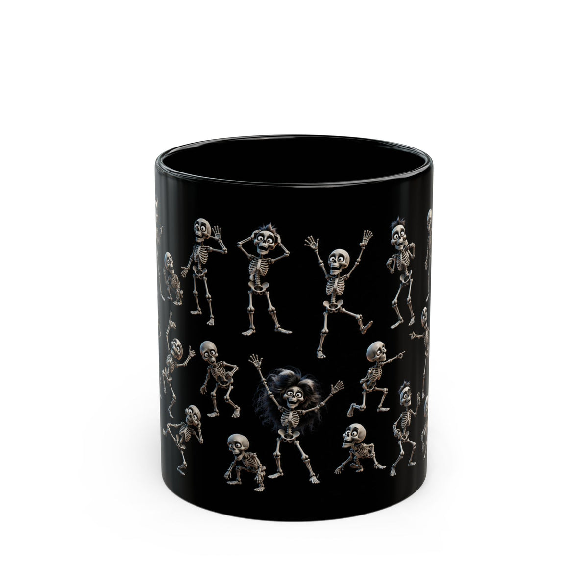 Funny Dancing Skeletons Black  Mug — Halloween Wraparound Pattern (11oz, 15oz)