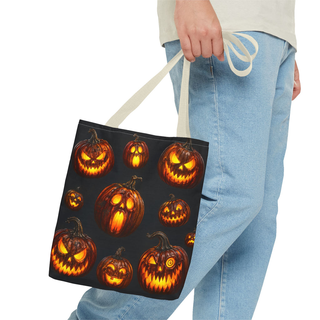 Halloween Jack-o'-Lantern Tote Bag — Spooky Pumpkin All-Over Print Trick-or-Treat Tote