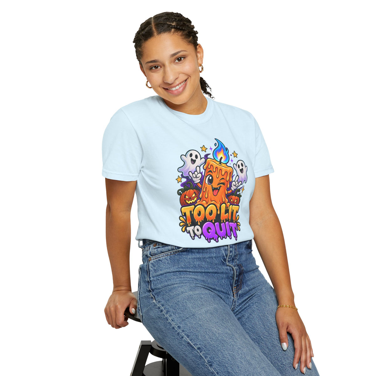 Too Lit to Quit – Funny Halloween Candle T-Shirt