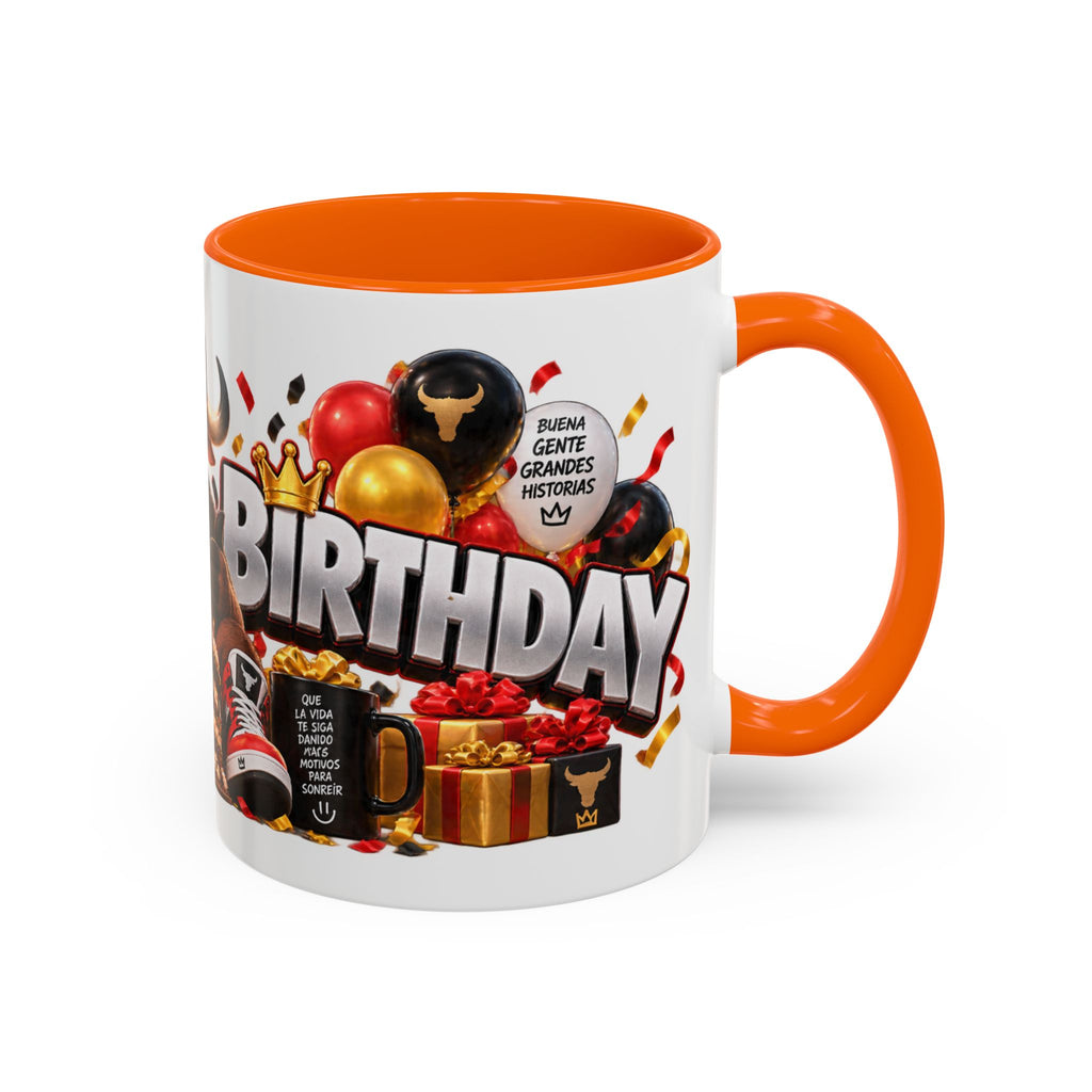 Happy Birthday Bull Mug – Colorful 3D Birthday Gift – White Coffee Mug