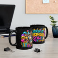 Kickin’ It Birthday Style Donkey Black Mug – Funny Happy Birthday Party Cup, Colorful Festive Gift