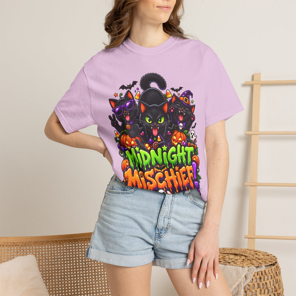 Midnight Mischief Halloween T-Shirt – Funny Black Cat Graphic Tee