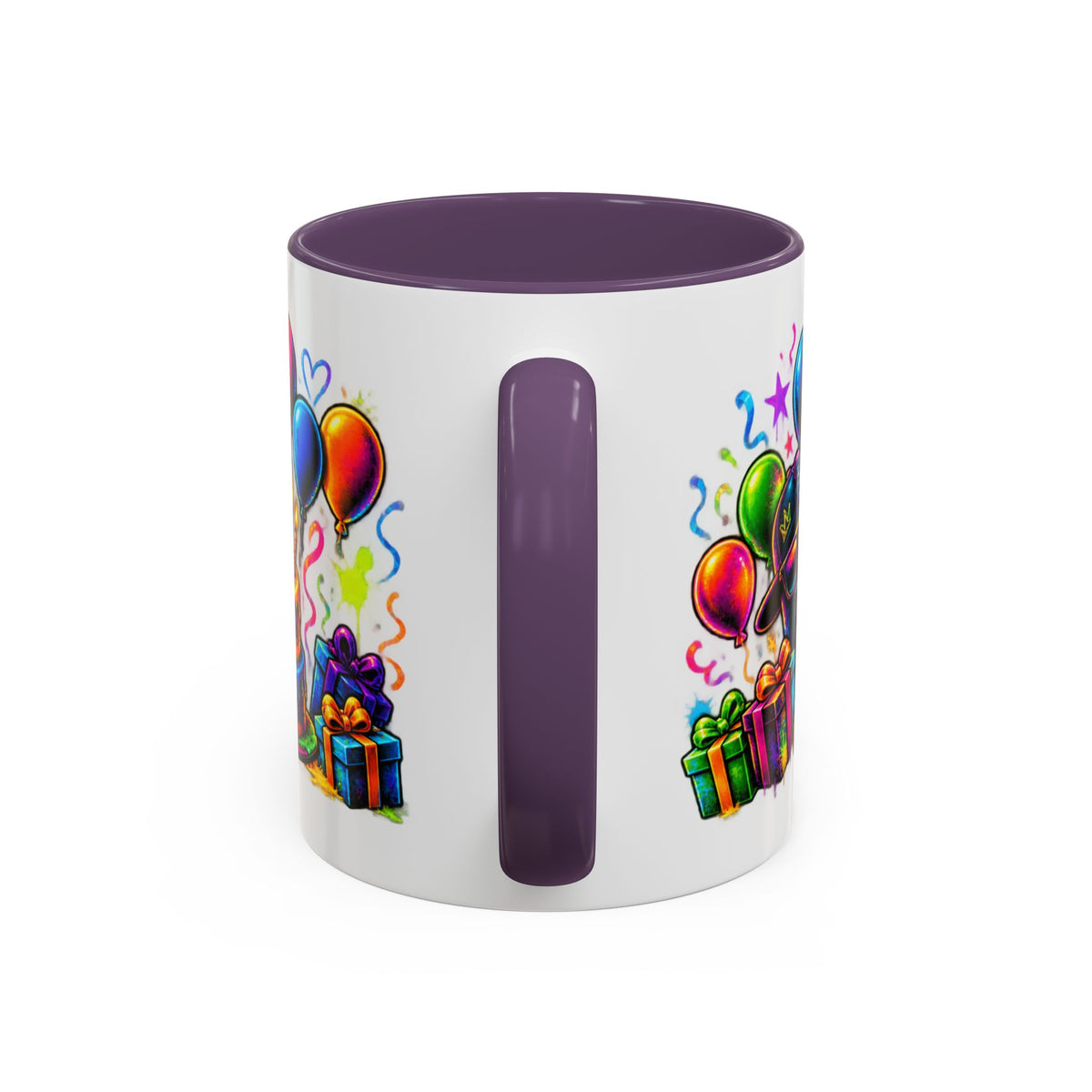 Happy Birthday Accent Coffee Mug – Colorful Graffiti Cake & Balloons (11/15oz)
