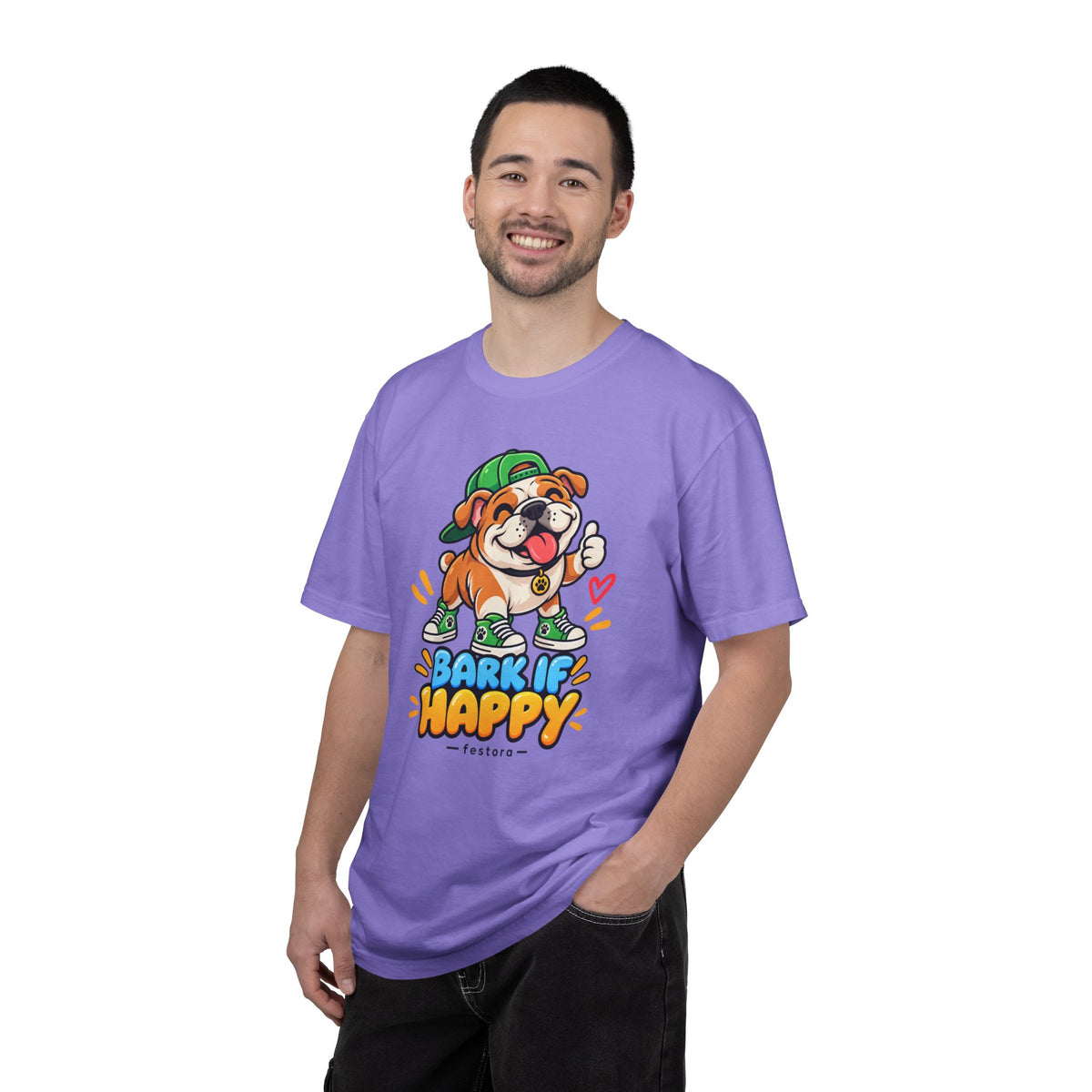 Bark If Happy – Cute Bulldog Graphic T-Shirt