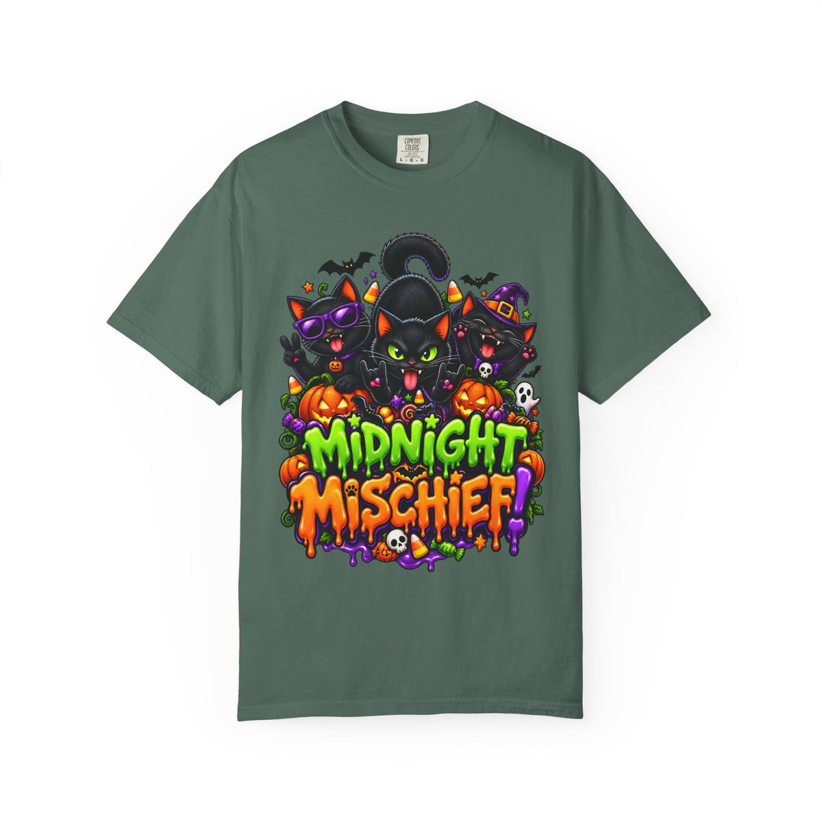 Midnight Mischief Halloween T-Shirt – Funny Black Cat Graphic Tee