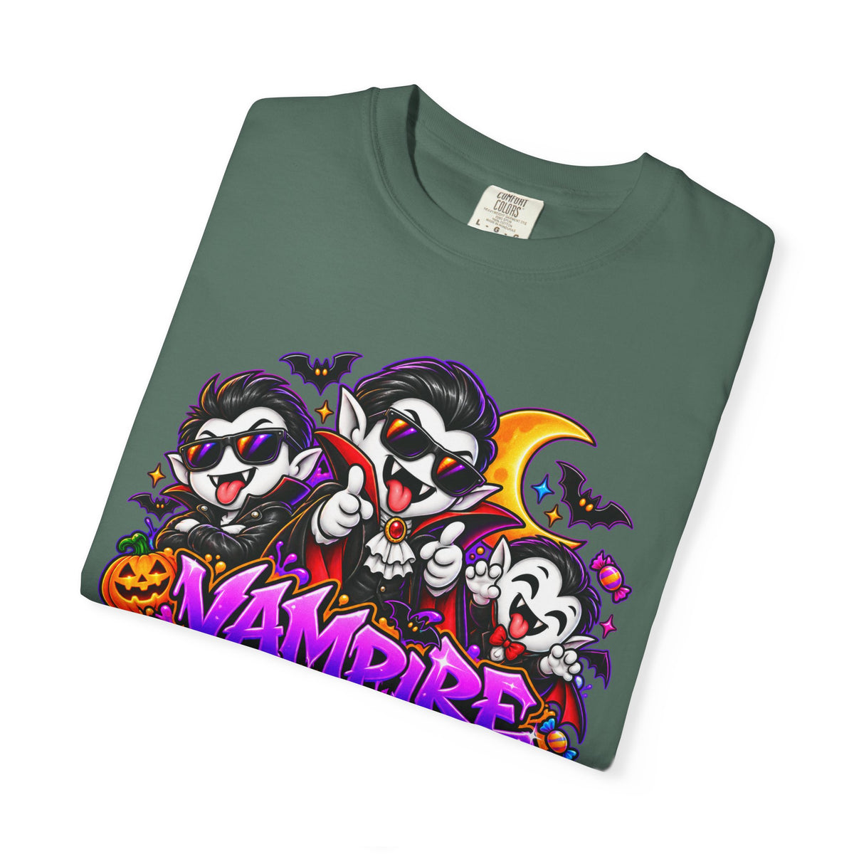 Neon Vampire Vibes Halloween Unisex Garment-Dyed T-Shirt Featuring a Cool Festora Vampire Crew