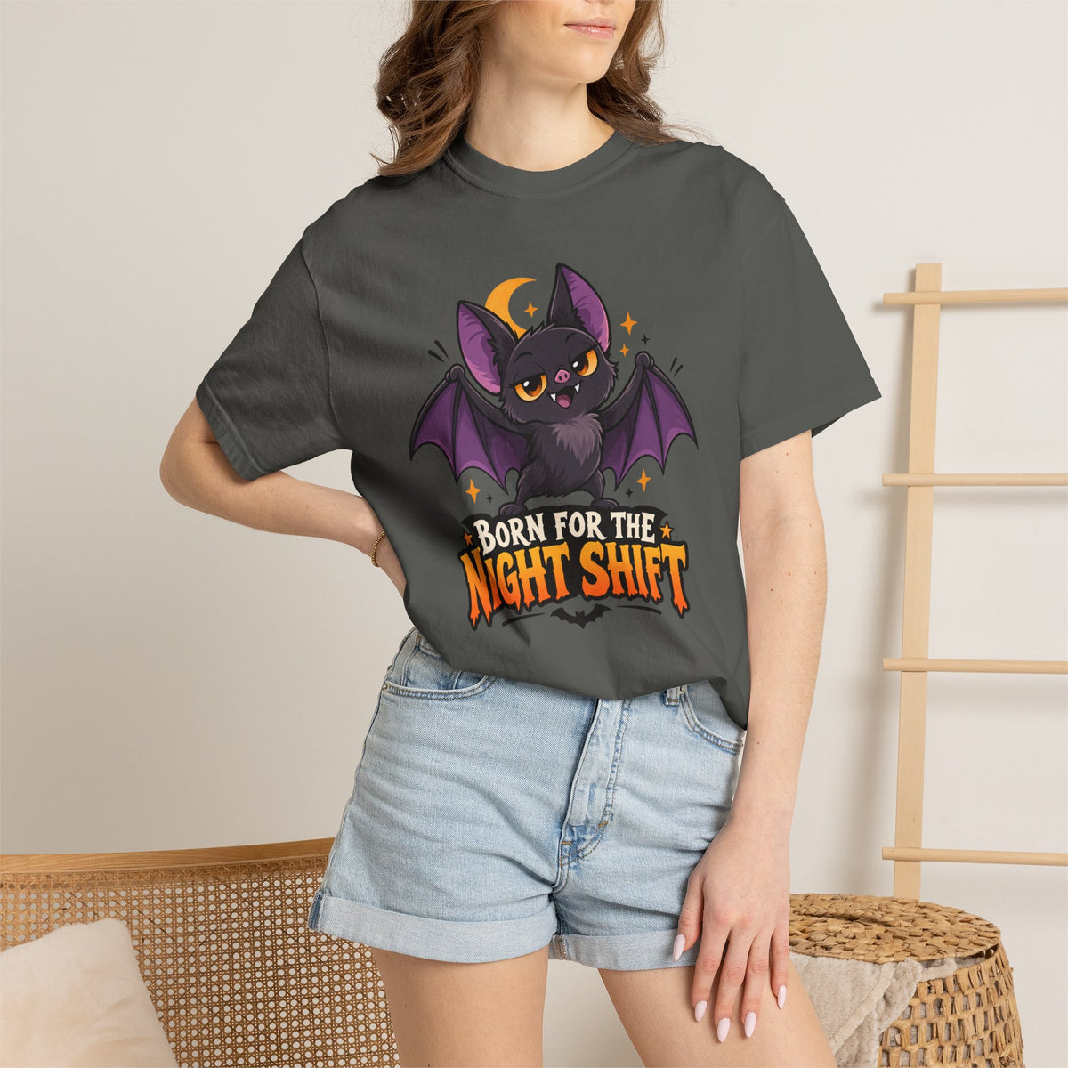 Born for the Night Shift – Cute Halloween Bat T-Shirt