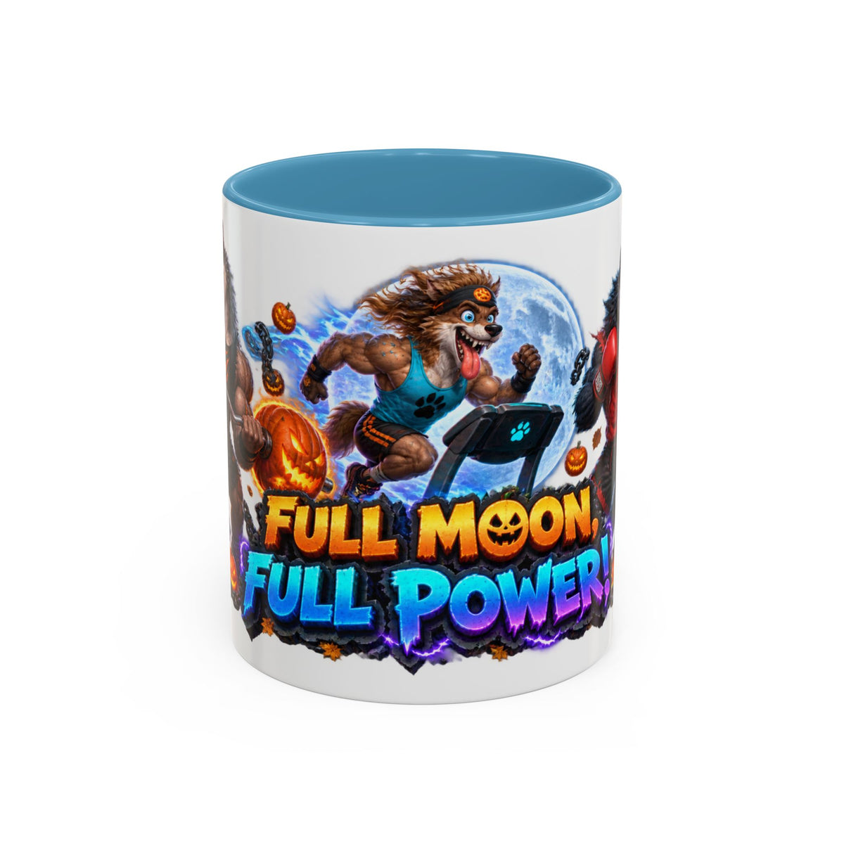 Full Moon Full Power Werewolf Gym Halloween White Mug