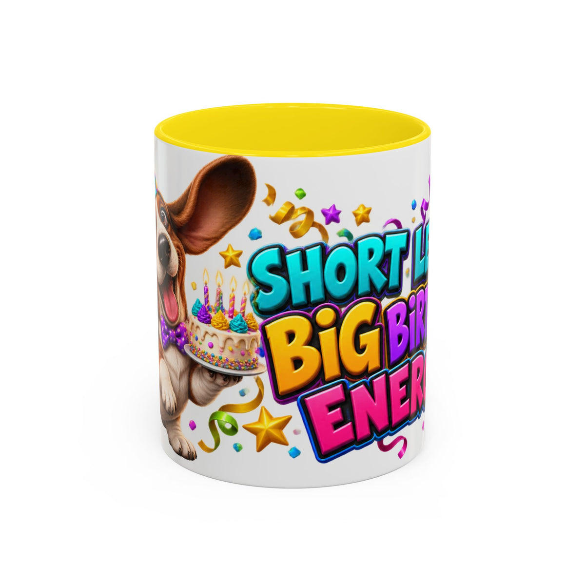 Short Legs Big Birthday Energy Basset Hound White Mug