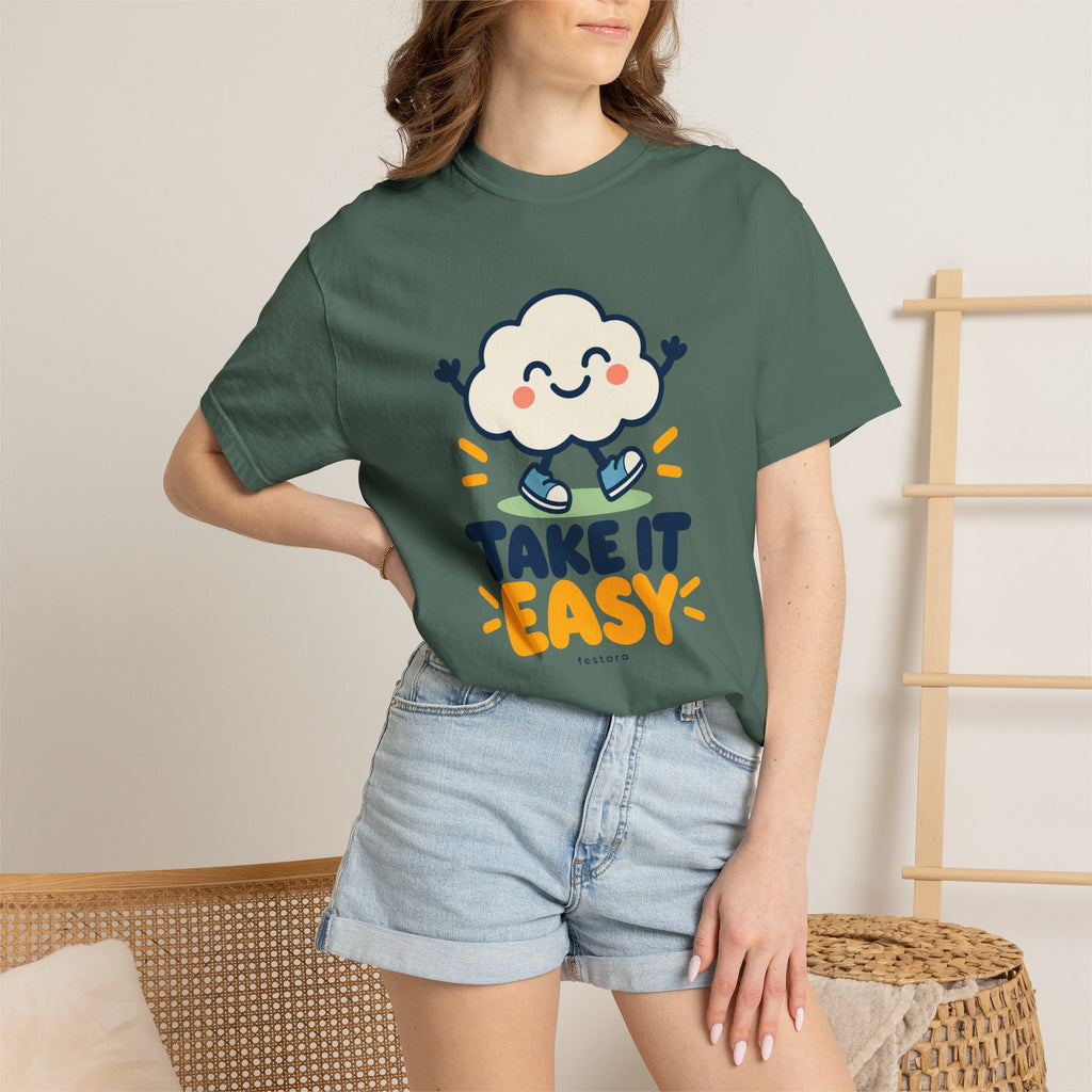 Take It Easy – Happy Cloud Graphic T-Shirt | Festora Everyday