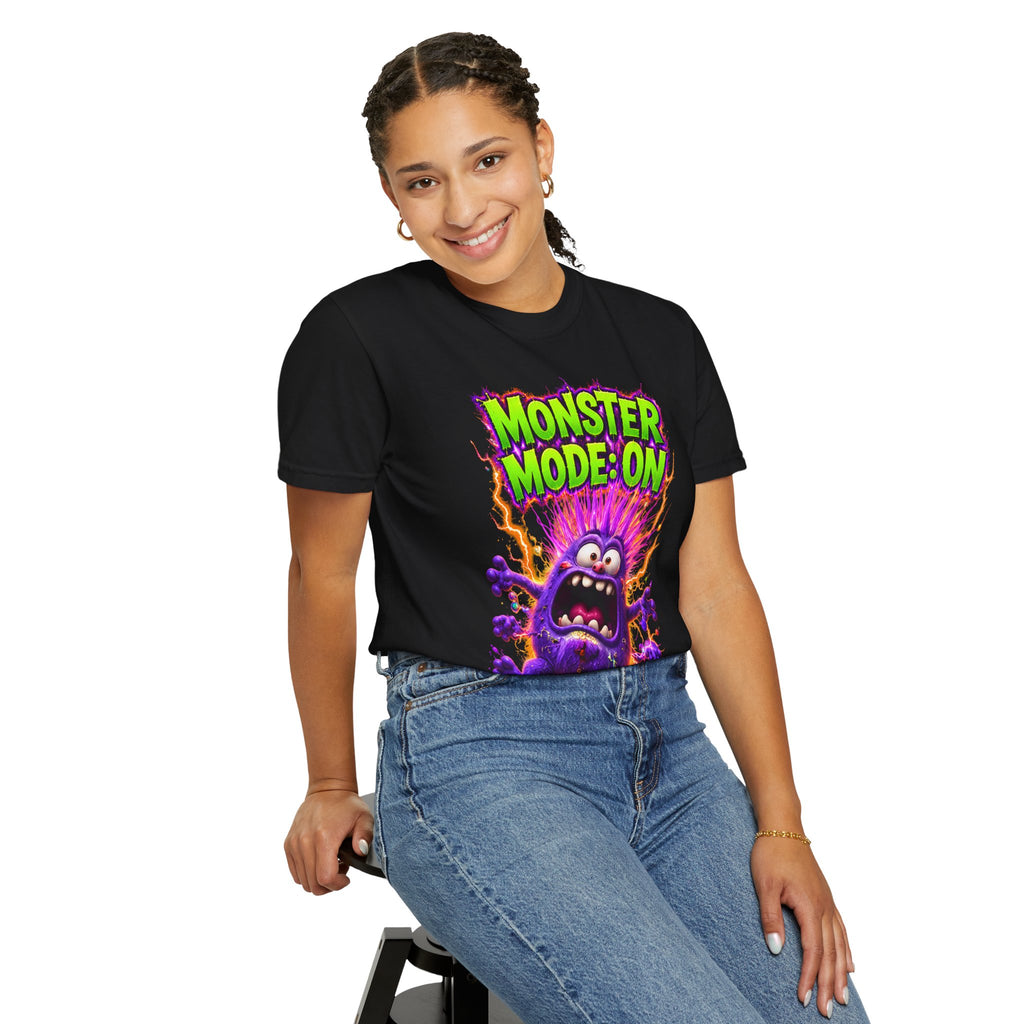 Monster Mode: On T‑Shirt - Funny Electric Purple Monster Graphic Tee