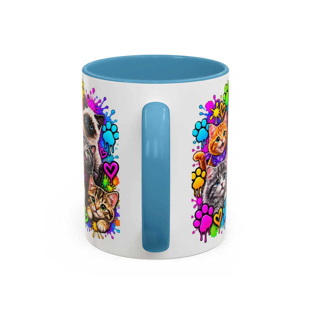 Cats Stay Pawsitive Accent Coffee Mug – Colorful Cute Cat Paw Print Design (11oz)