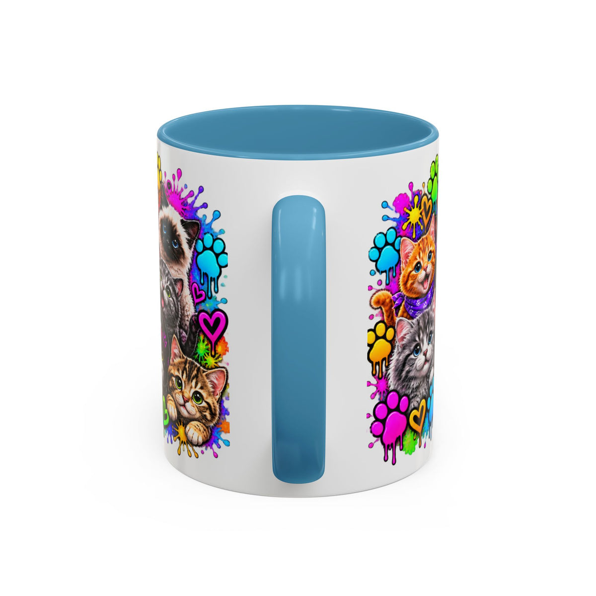 Cats Stay Pawsitive Accent Coffee Mug – Colorful Cute Cat Paw Print Design (11oz)