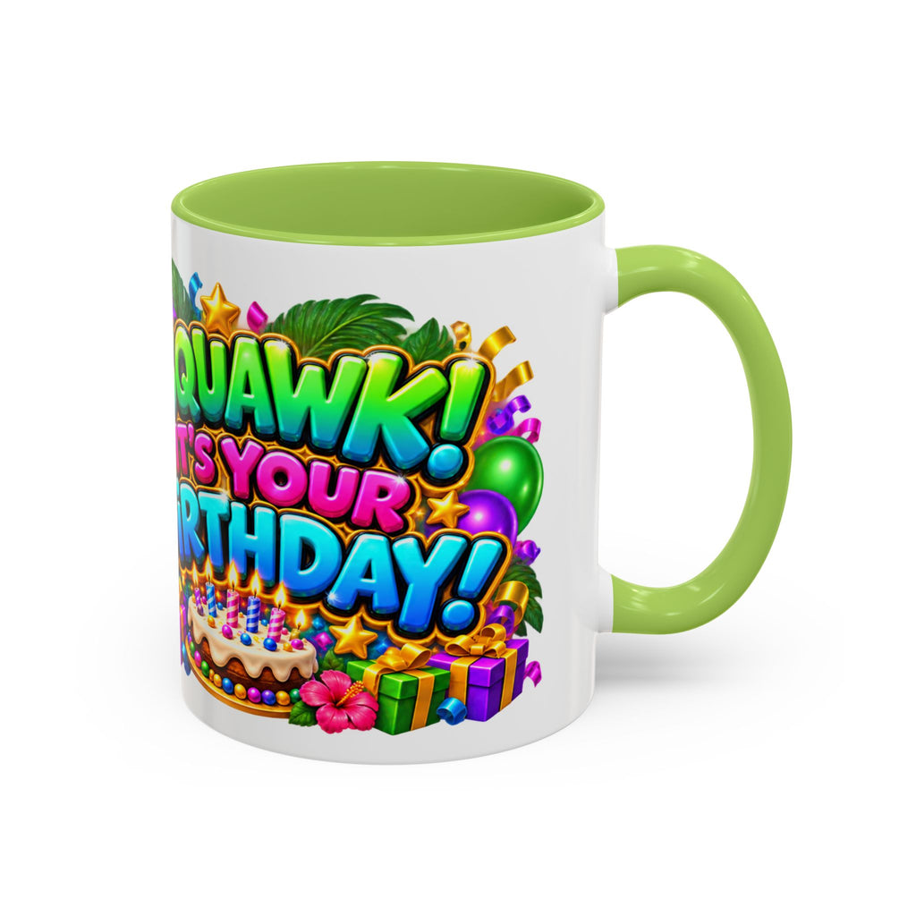 Squawk! It’s Your Birthday White Mug – Cute Parrot Birthday Cup, Colorful Tropical Party Gift