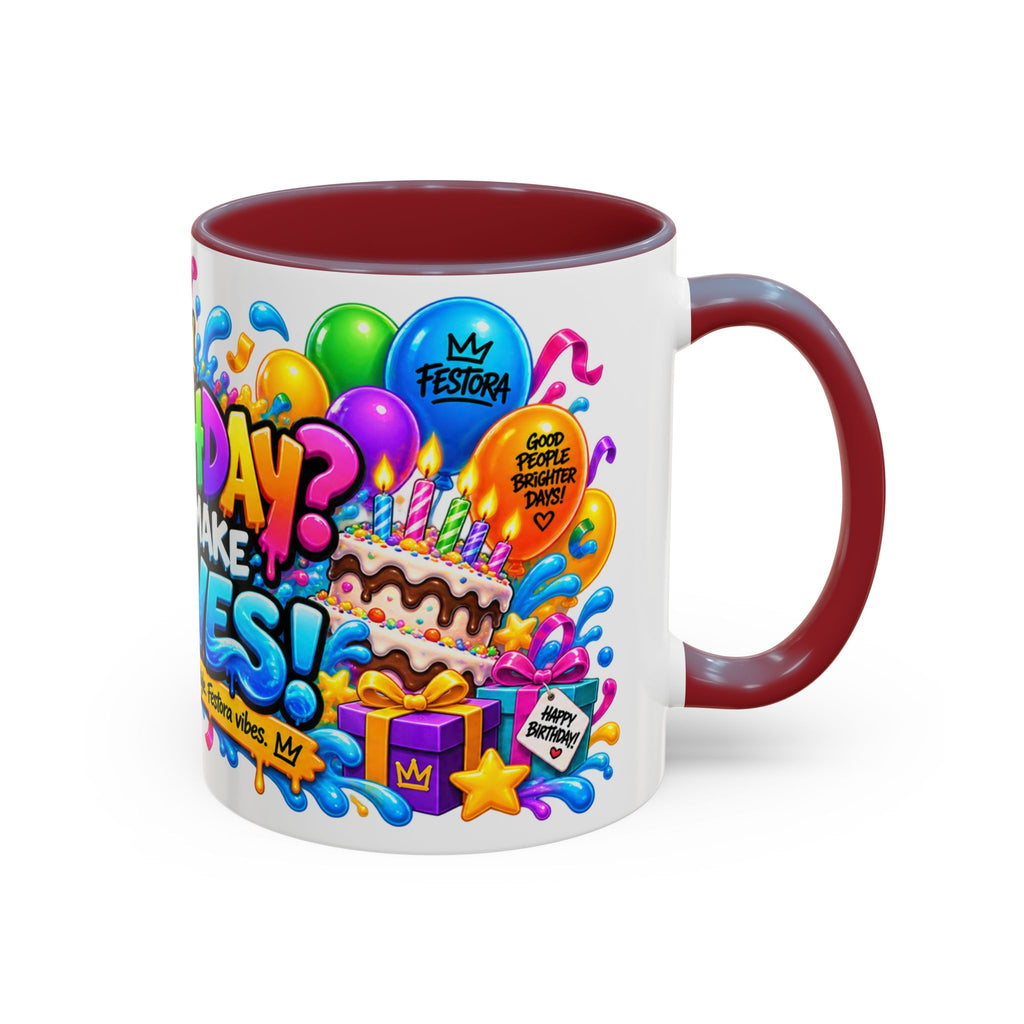 BIRTHDAY? LET’S MAKE WAVES! White Ceramic Mug – Funny Shark Birthday Coffee Cup – Original FestoraShop Design