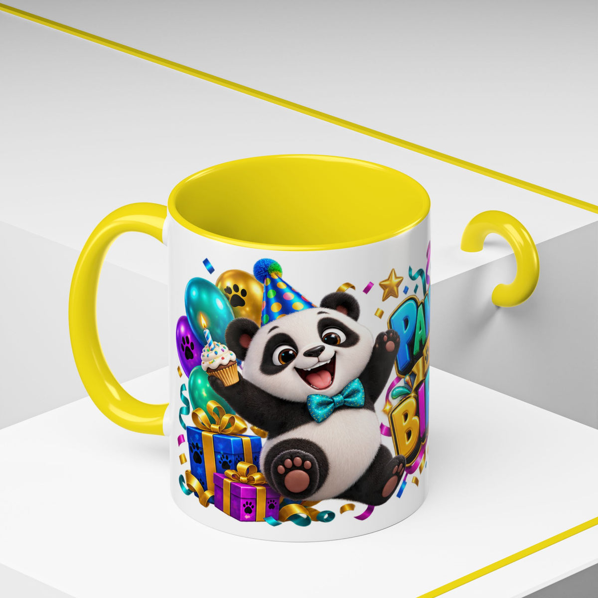 Panda-Monium! It’s Your Birthday White Mug – Cute Panda Birthday Cup, Colorful Fun Party Gift