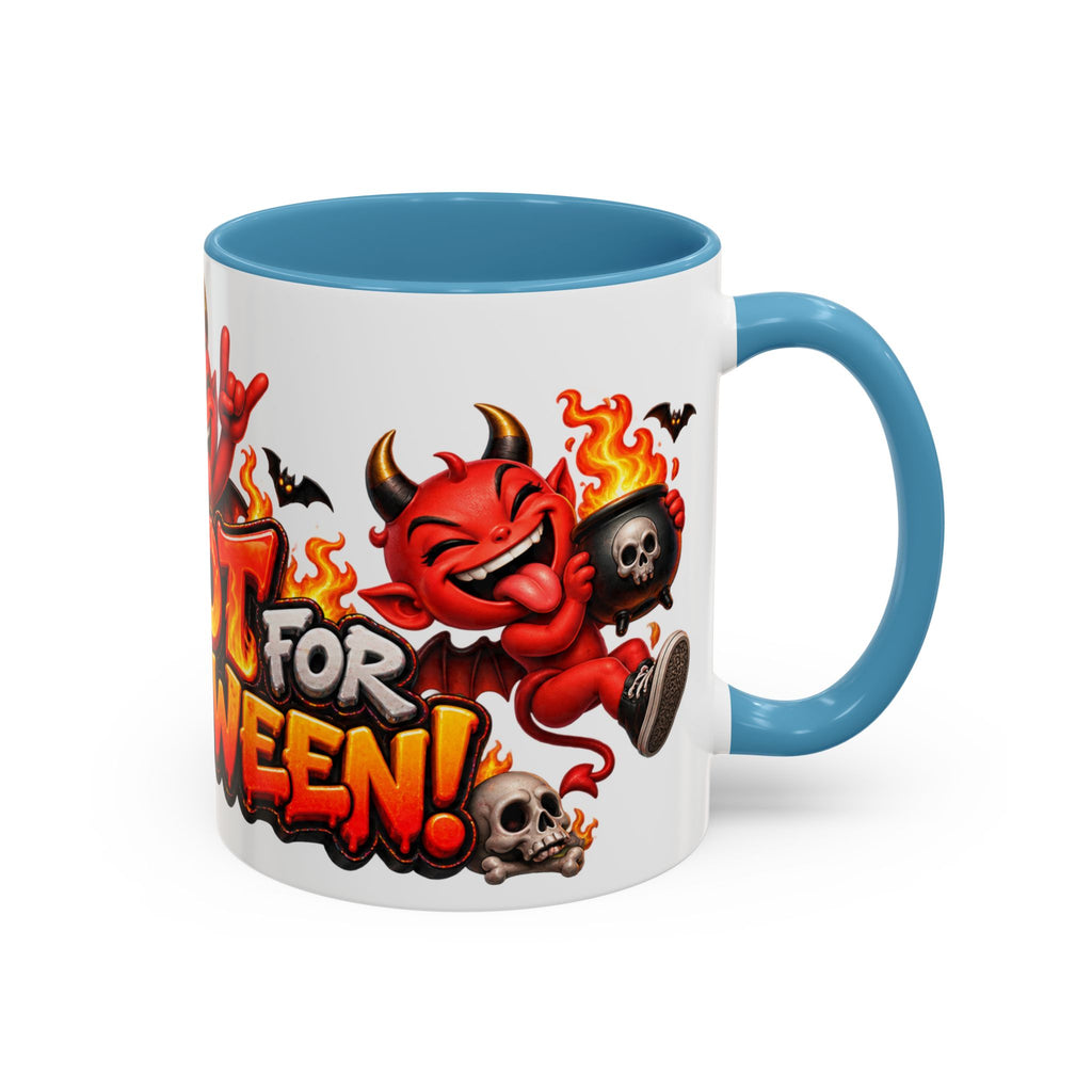 Too Hot for Halloween White Mug – Funny Devils, Flames & Spooky Design
