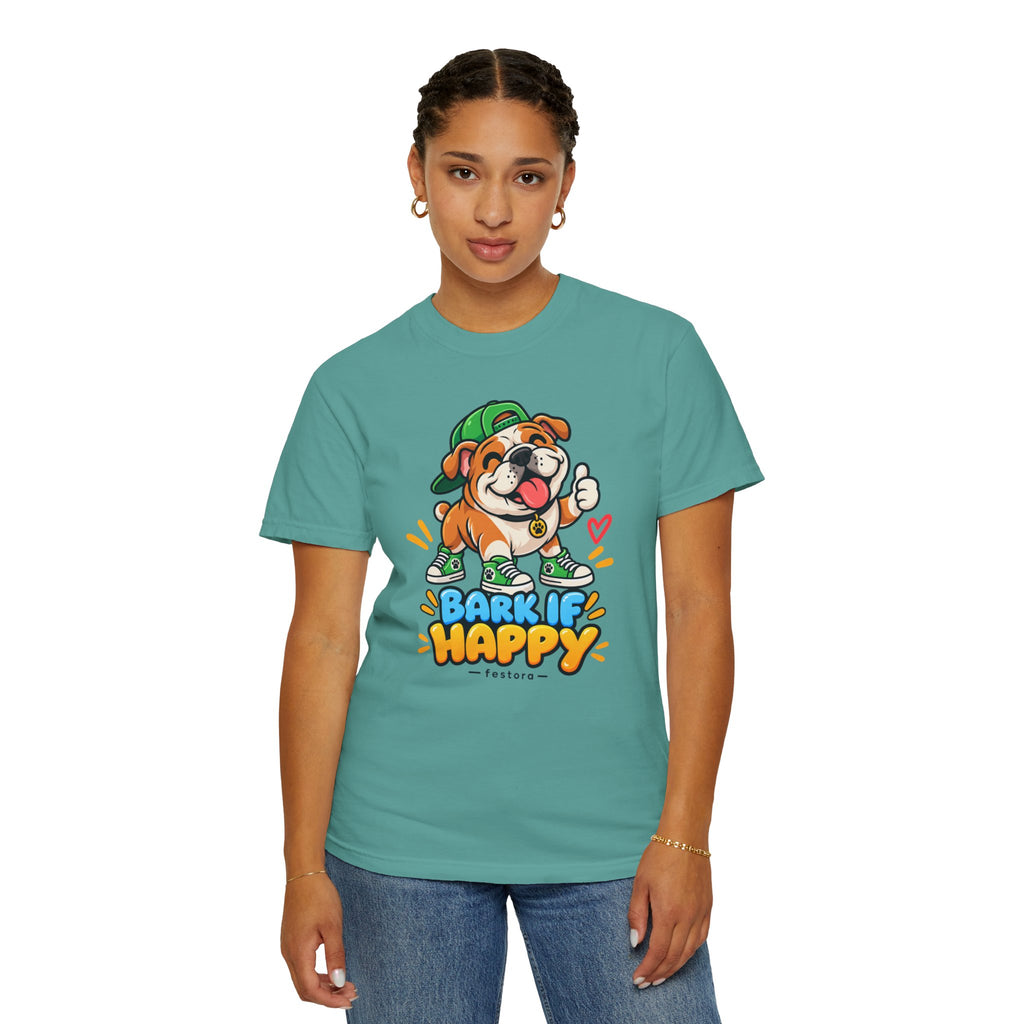 Bark If Happy – Cute Bulldog Graphic T-Shirt