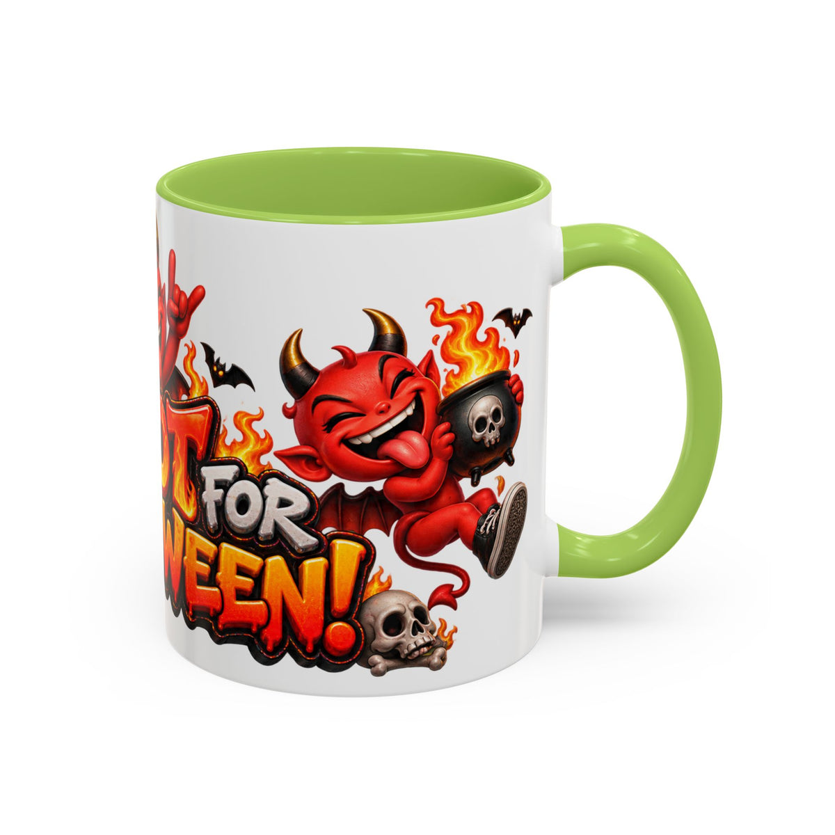 Too Hot for Halloween White Mug – Funny Devils, Flames & Spooky Design