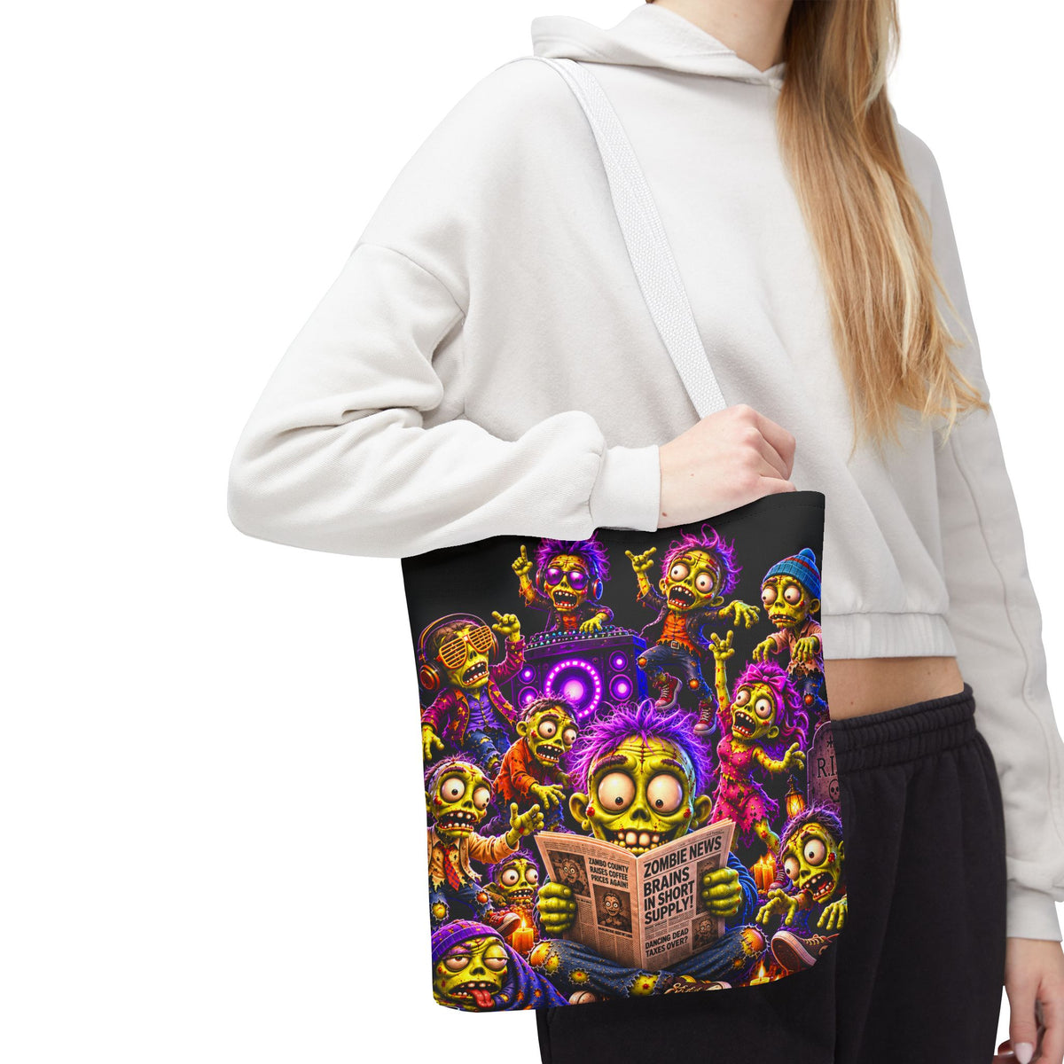 FestoraShop Funny Zombies Tote Bag - Cute 3D Halloween Zombie Reading Design