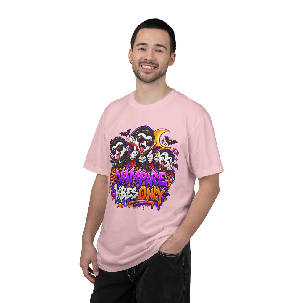 Neon Vampire Vibes Halloween Unisex Garment-Dyed T-Shirt Featuring a Cool Festora Vampire Crew