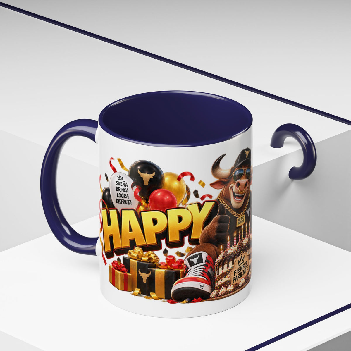 Happy Birthday Bull Mug – Colorful 3D Birthday Gift – White Coffee Mug