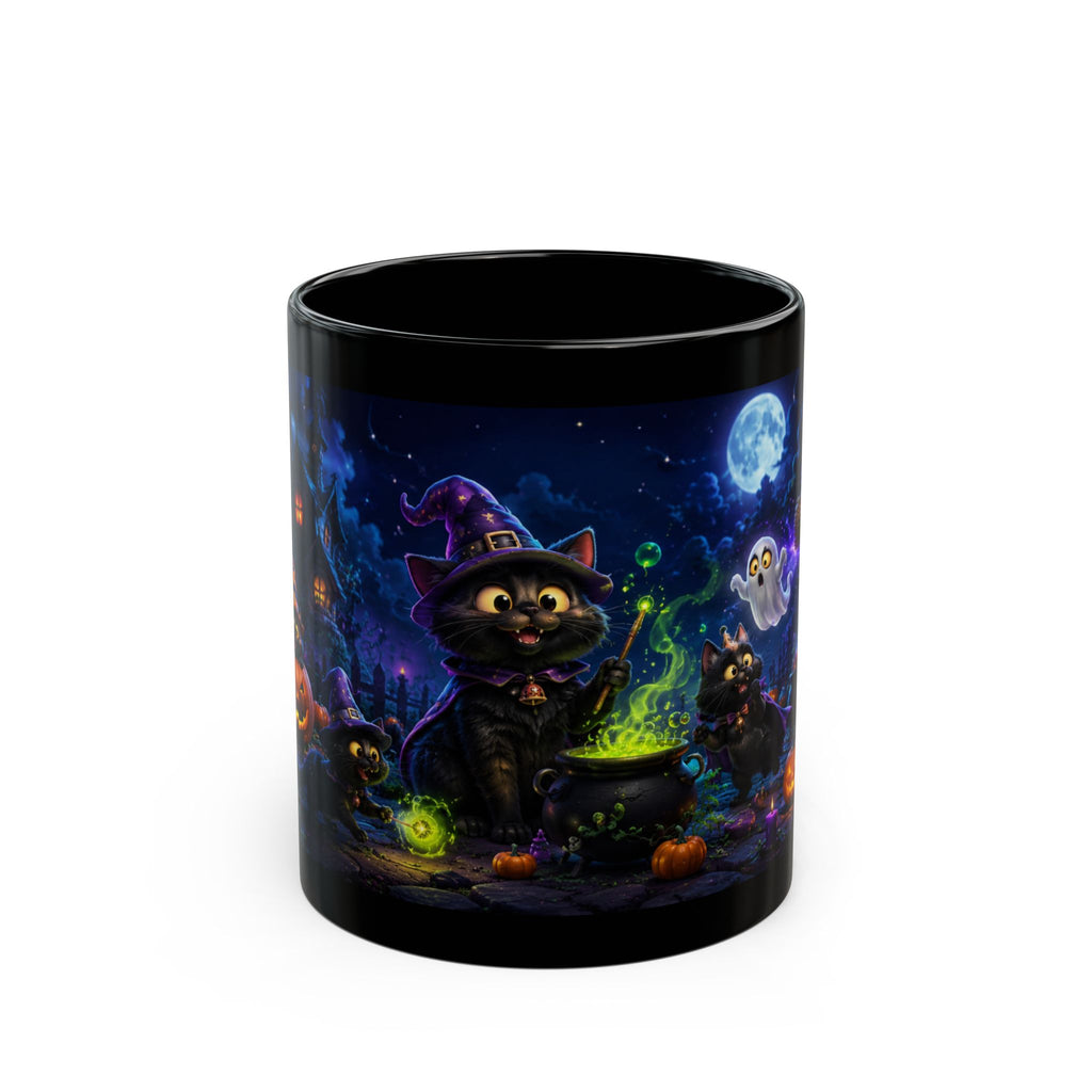 Halloween Black Cat Witch Mug – Spooky Night Cauldron Coffee Cup (11oz/15oz)